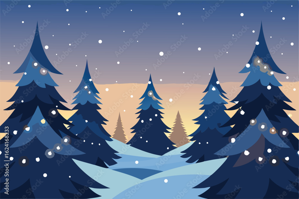 Obraz premium layered snowy pine trees with twinkling fairy ligh.eps