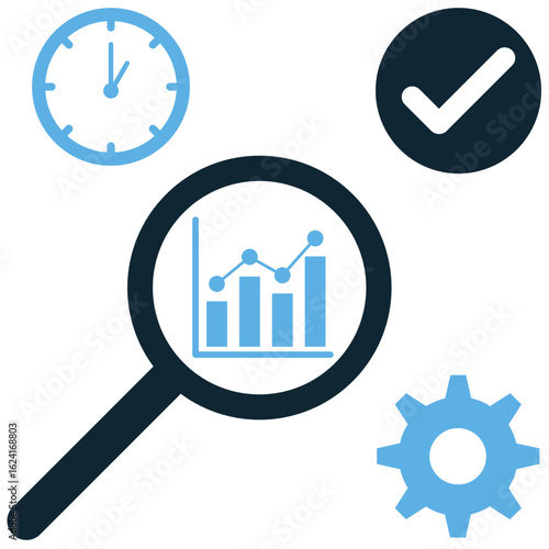 Detailed data search icon vector for thorough investigation and query. Ideal for illustrating research, discovery, and finding specific information within a database.
