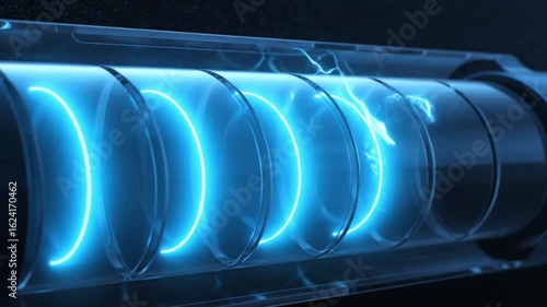 Transparent Tube with Futuristic Blue Plasma Glow 