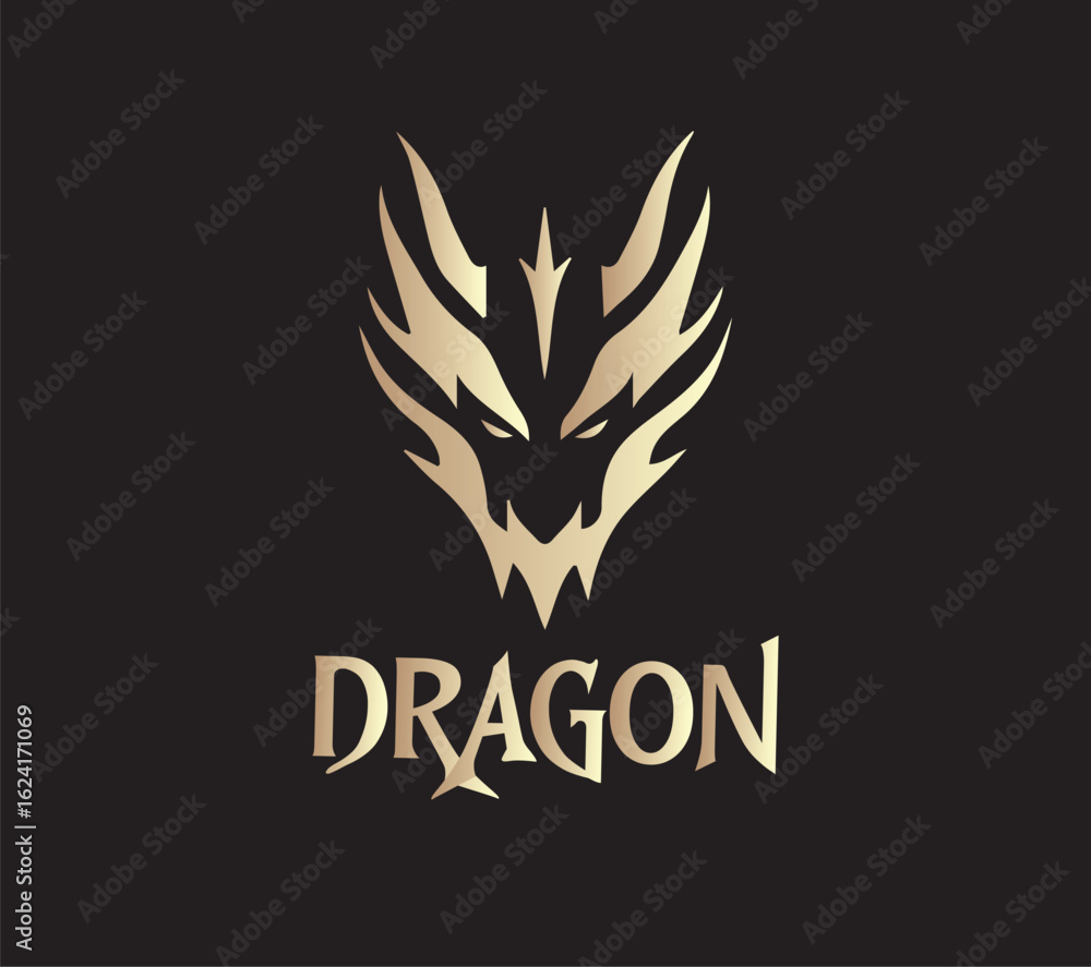 Fototapeta premium Gold Tribal Dragon Head Logo