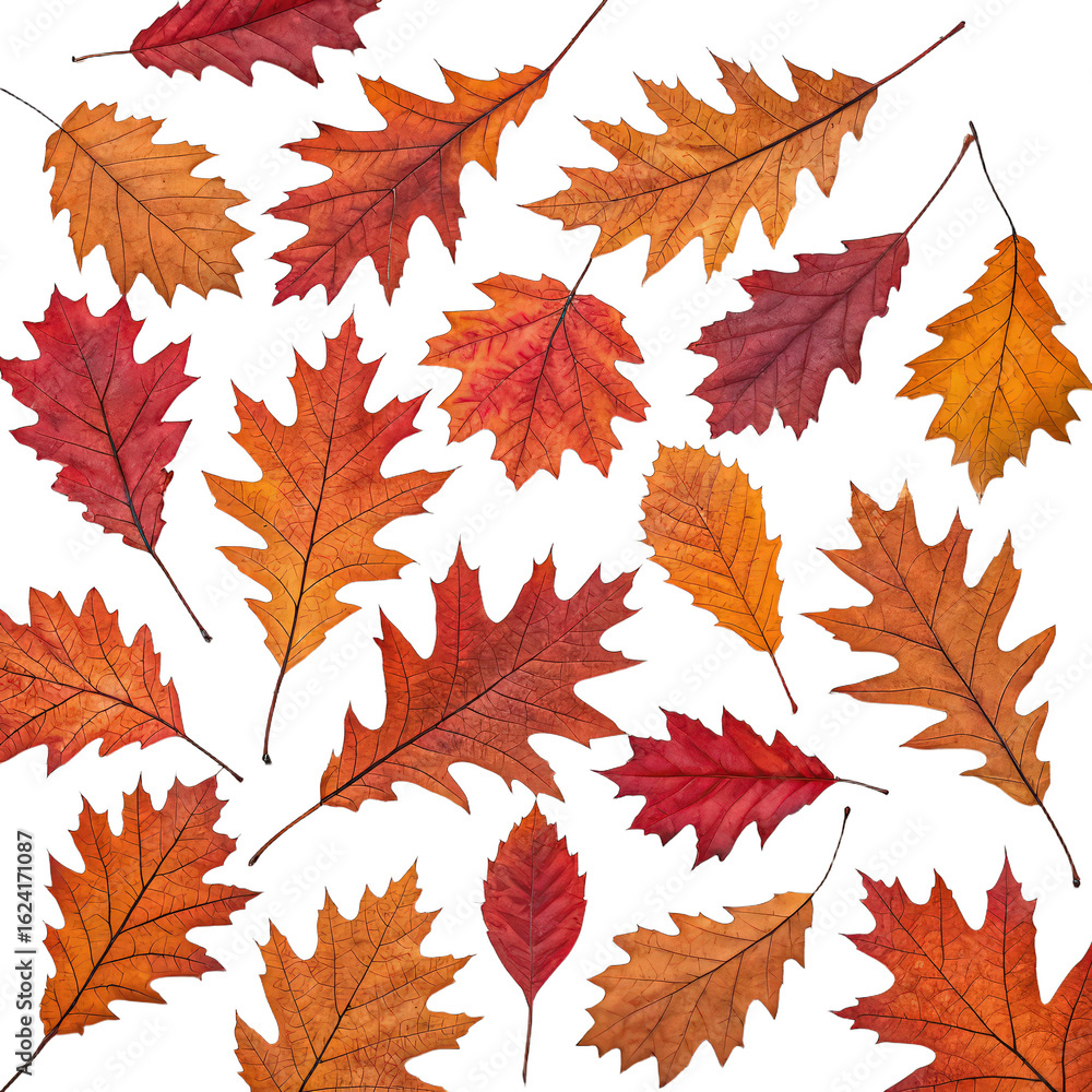 Obraz premium Isolated autumn oak tree leaves illustration png isolated botanical art png transparent fall foliage png oak leaves close-up png nature elements png seasonal leaf set png isolated background image