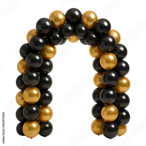 Elegant black and gold balloon arch perfect for a party celebration or special event