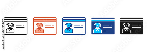 Student Card Icon Set Multiple Style Collection