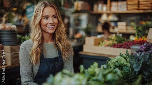 Wallpaper Mural Woman smiling while shopping at a grocery store Torontodigital.ca