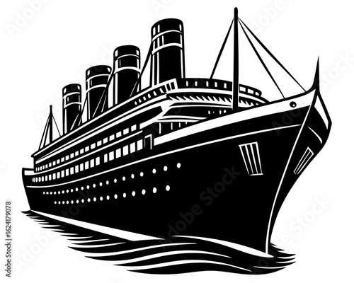 Ocean liner voyage cruise ship travel silhouette vector illustration