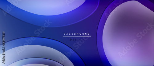 Abstract background features layered circles, gradients. Purple, blue hues create modern design. Text reads background design.