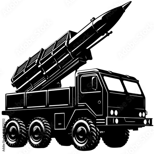 Military missile launcher vehicle heavy silhouette vector illustration