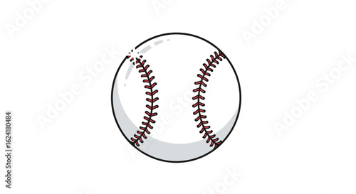 A detailed close up view of a classic white baseball with red stitching on a transparent background