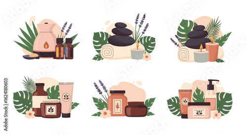 Holistic wellness spa treatments aromatherapy massage oils lotions and bath products collection