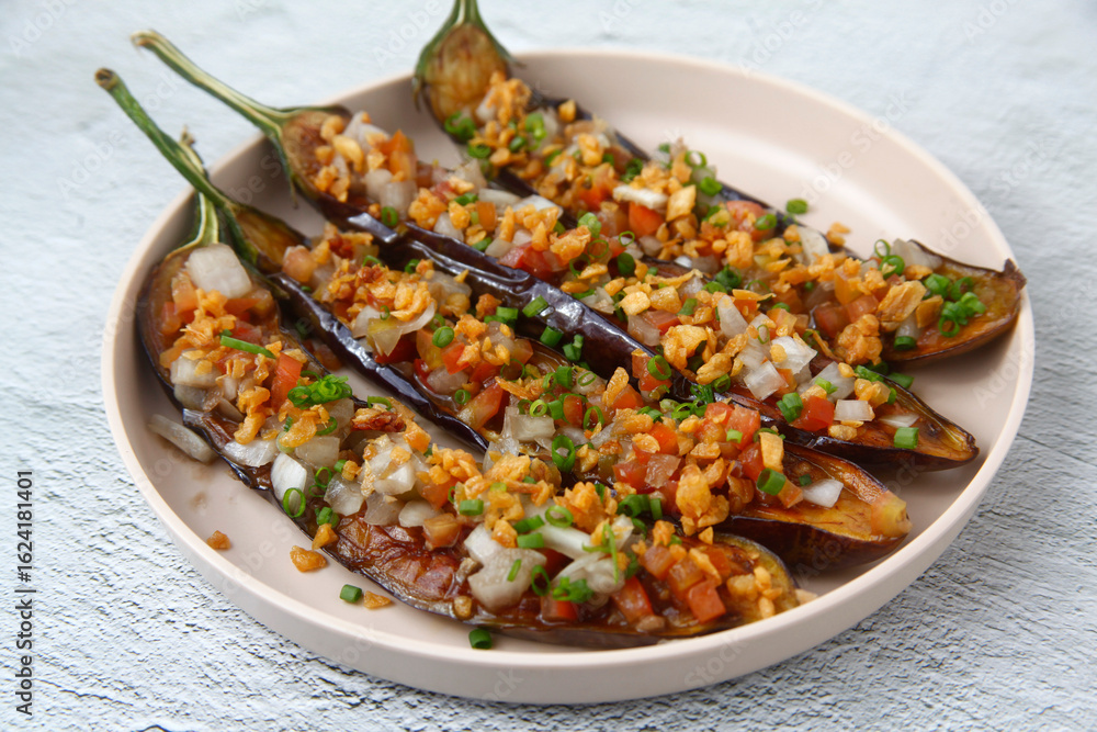 Fototapeta premium Freshly made Filipino dish called Ensaladang Talong