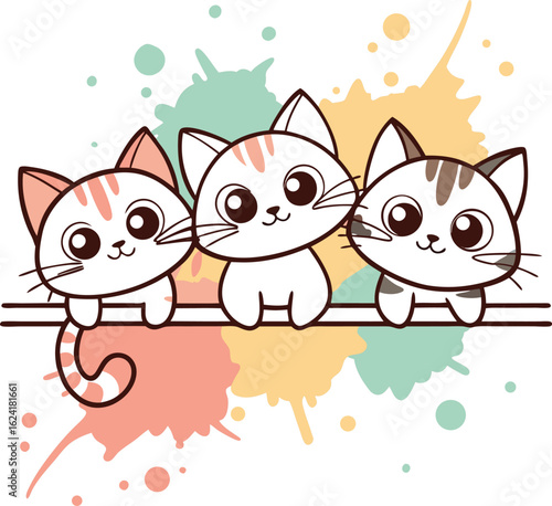 Watercolor Sketch Wall Art of Three Cute Cats