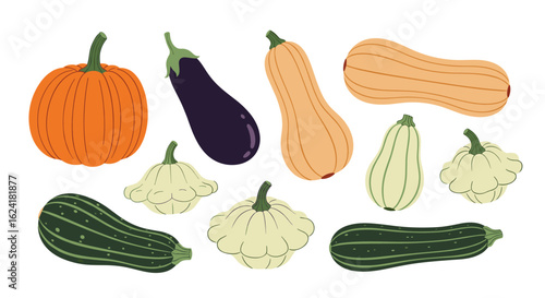 A colorful assortment of fresh autumn squash and fall vegetables for healthy eating