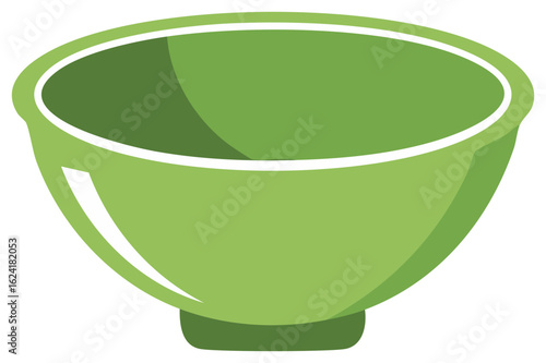 A simple green bowl with a white rim on a white background