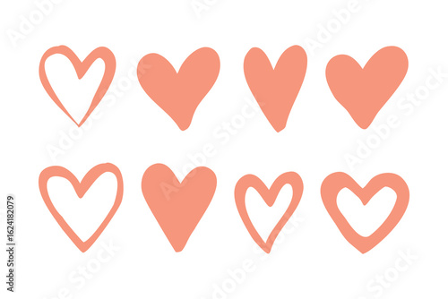 Wallpaper Mural Set of hand-drawn peach-colored heart icons in various filled and outline styles on white background Torontodigital.ca