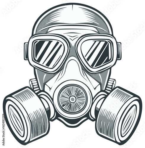 Stylized Gas Mask Illustration with Goggles for Protection and Safety