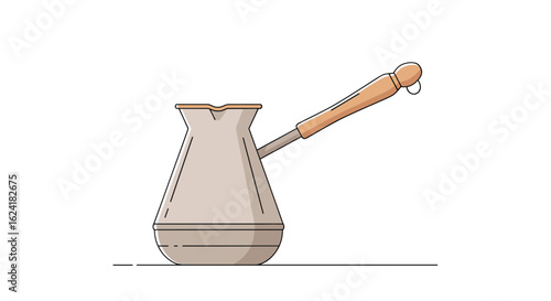 Traditional copper coffee pot with wooden handle for brewing rich aromatic coffee