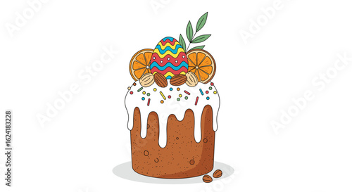 Celebrate easter with this deliciously decorated traditional sweet bread cake topped with colorful sprinkles and festive ornaments