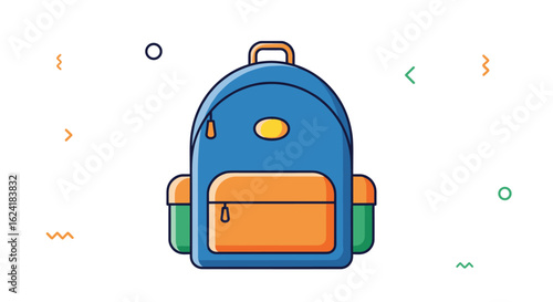Brightly colored blue backpack with orange and green accents for school or travel adventures