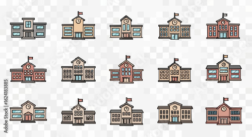 Varied school building vector icons for educational design
