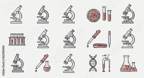 Scientific laboratory equipment icons for medical research