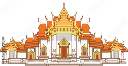 Illustration of Wat Benchamabophit Temple in Bangkok, Thailand