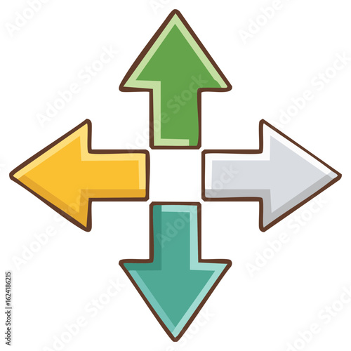 Four directional arrows indicating movement in opposite directions, up, down, left, and right