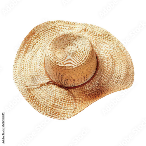 Light beige straw sun hat, top view