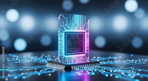 Close-up of computer circuit board. Motherboard computer chip with data and connections. Technology