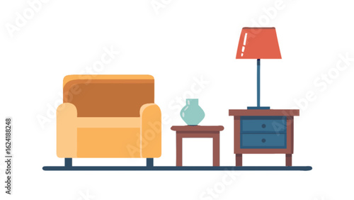 Living room furniture armchair lamp and table vector illustration interior design concept idea design