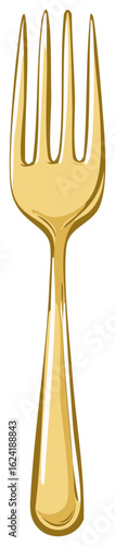 A simple golden fork with four tines and a polished handle, isolated on white