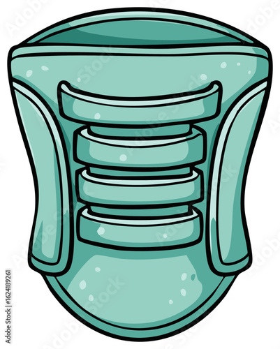 Cartoon graphic of a green chest protector for sports activities