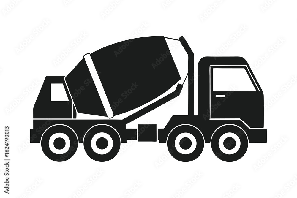 Fototapeta premium Mixer truck black silhouette vector illustration on white background