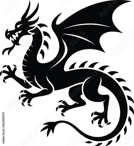 Black dragon silhouette with wings and claws vector