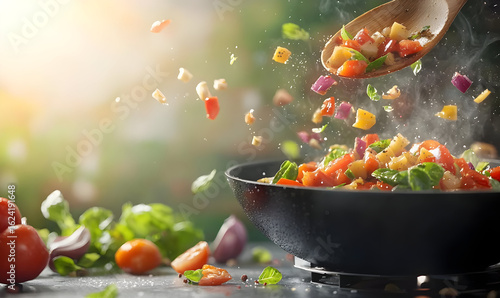 Fresh Vegetables Stir-Frying in a Pan with Herbs and Spices