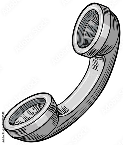 Vintage telephone handset with classic engraving style on a white background