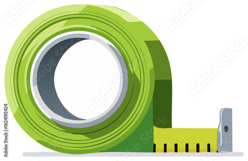 Green measuring tape tool for construction renovation and precise home improvement measurements