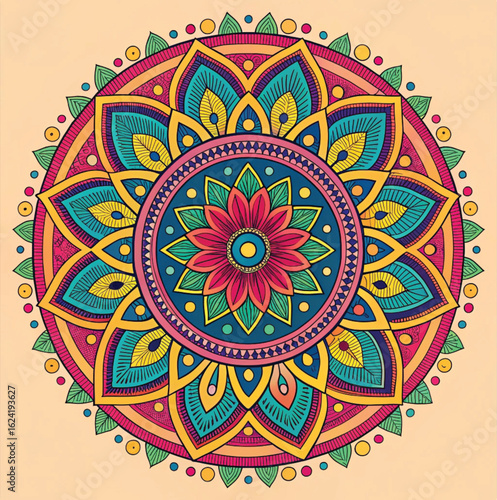 Adobe Illustrator Artwork Colourful Mandela design.	