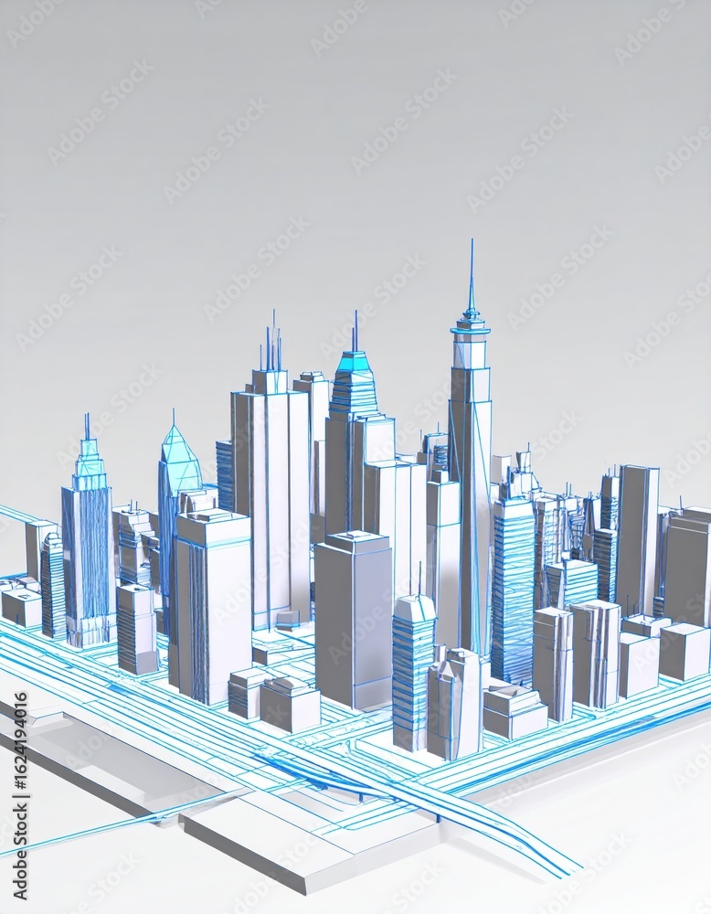 Fototapeta premium 3D city model, futuristic
