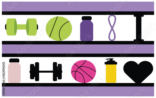 Dumbbells Kettlebell Resistance Band Water Bottles Heart vector