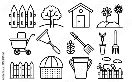 Garden Tools and Elements Collection shed fence