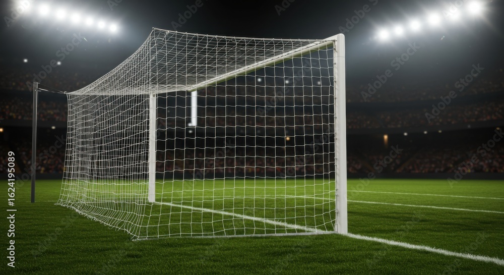 Fototapeta premium Close-up of soccer goalpost on green turf