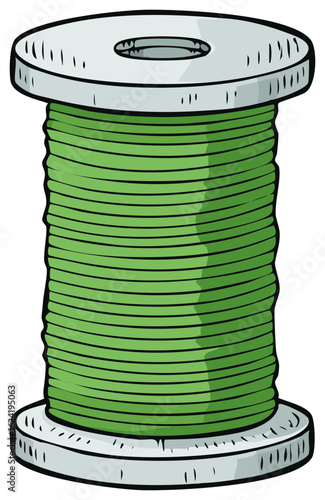 Illustration of a Green Thread Spool for Sewing or Needlework Projects and Crafts