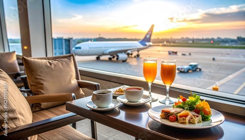 Airport lounge breakfast with view