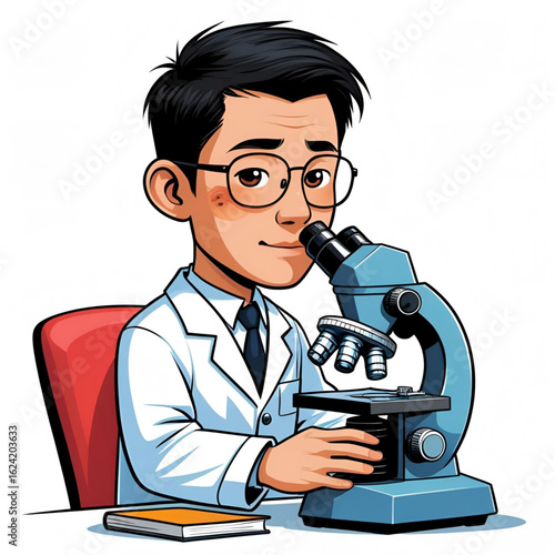 Scientist Character with Microscope Vector