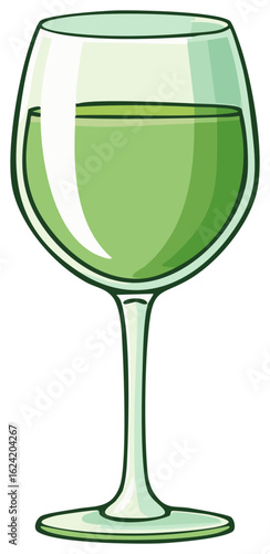 Vibrant cartoon style illustration of a wine glass filled with refreshing green liquid