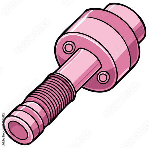 Cartoon illustration of a pink threaded mechanical bolt or industrial hardware component