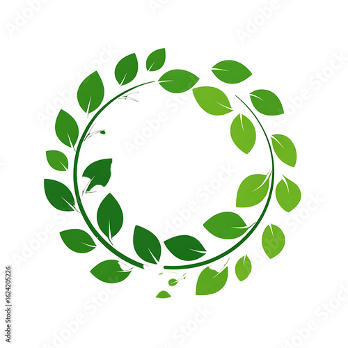 Green leafy circle border design with natural elements
