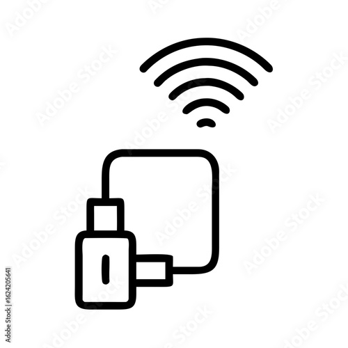 Illustration of a media streaming device connected to a screen with a wifi signal above it shown