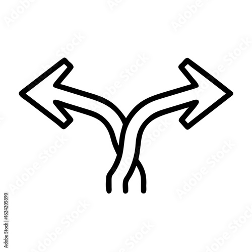 Two diverging arrows pointing left and right from a central point in a simple line drawing style