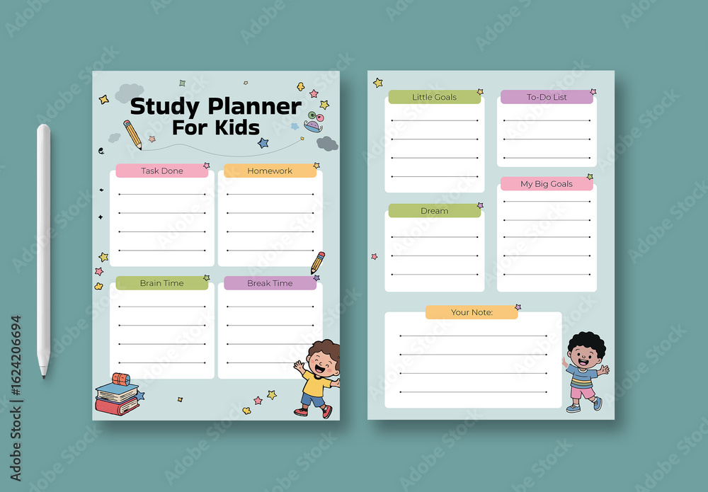 Kids Study Planner Template Stock Template | Adobe Stock